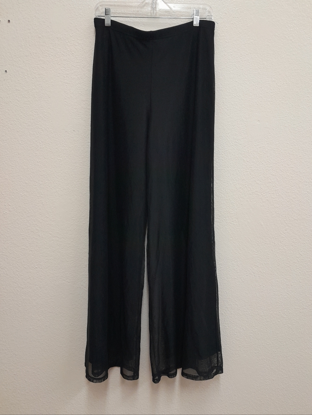 TADASHI Sheer BLACK MESH Lined Evening WIDE LEG Pants PALAZZO Women's Size Large
